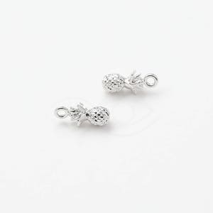 3413042 / Tiny Pineapple / Rhodium Plated Brass Pendant 5.5mm x 11.4mm / 0.5g / 2pcs