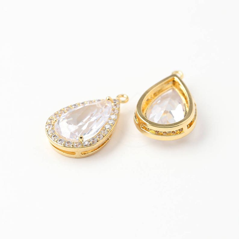 Large 3455022 Single Lined Cubic Teardrop Rhodium Plated Brass with CZ Pendant 14.3mm x 23.2mm 4.1g 2pcs