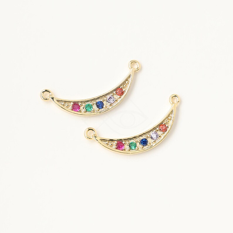 3620021 Cubic Crescent 16k Gold Plated Brass with CZ Pendant 20mm x 8.1mm 0.5g 2pcs
