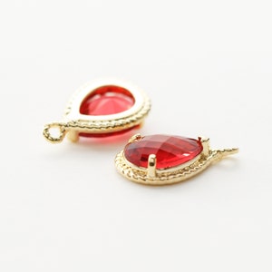 1010021 / Ruby / 16k Gold Plated Brass Framed Glass Pendant 12mm x 18mm / 1.4g / 2pcs image 2