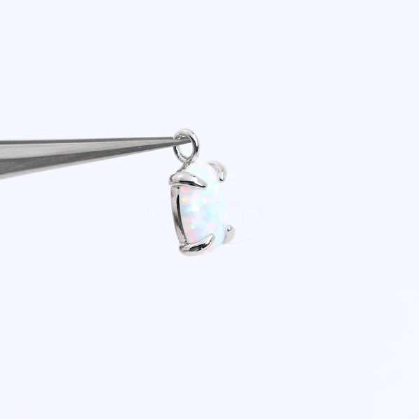 3813012 / Oval / Rhodium Plated Brass with Opal Pendant 5.2mm x 9.8mm / 0.2g / 2pcs