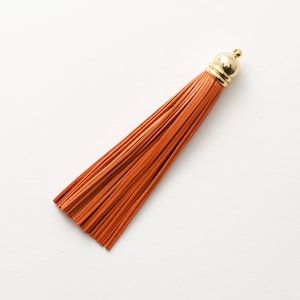 4001061 / Orange / Genuine Leather Tassel / 16k Gold Plated Brass Cap 12mm x 98mm / 7.5g / 60strands / 1pcs