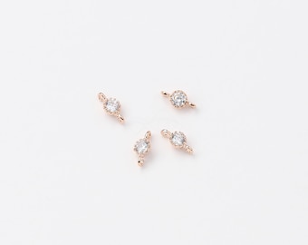 3494047 / Tiny Round Cubic (Small) / Rose Gold Plated Brass with CZ Connector 3.2mm x 6.8mm / 0.1g / 4pcs