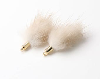 フェイクミンクファータッセル 4個入り 長さ20～30mm - ホワイト