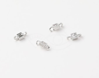 2069012 / Tiny Square / Rhodium Plated Brass with CZ Connector  2.7mm x 7mm / 0.1g / 4pcs