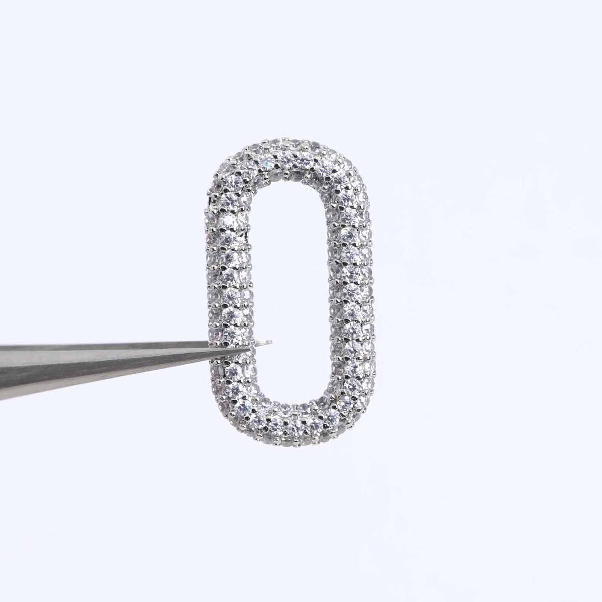 3698042 Crescent Star Oval Rhodium Plated Brass with CZ Pendant 10.1mm x 18.2mm 1.1g 2pcs