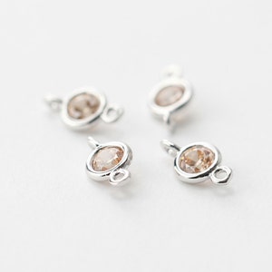 2043122 / Peach / Rhodium Plated Brass Framed CZ Connector 5.7mm x 9.7mm / 0.2g / 4pcs