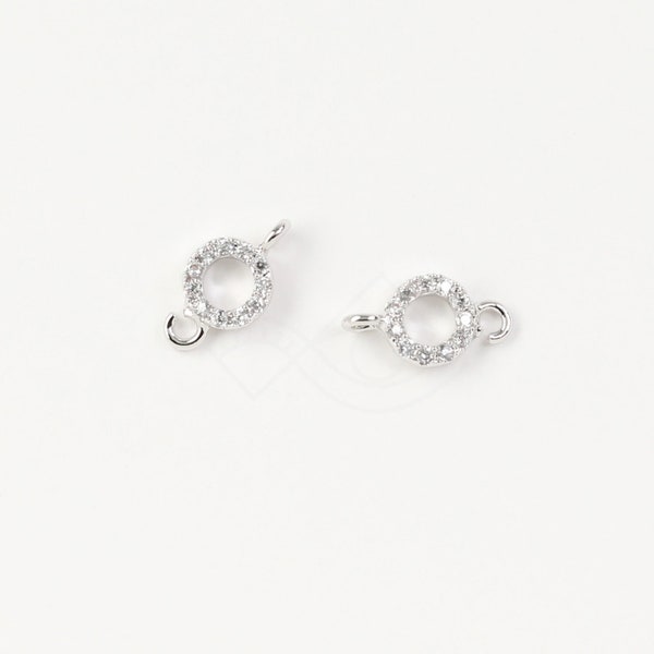 3583042 / Tiny Round / Rhodium Plated Brass with CZ Connector 5.6mm x 10mm / 0.2g / 2pcs