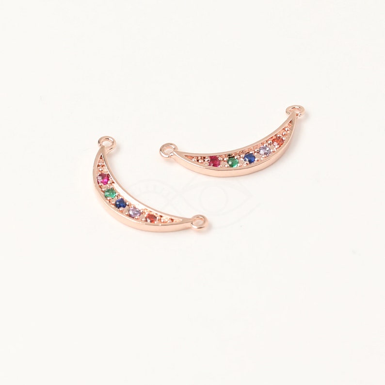 3620021 Cubic Crescent 16k Gold Plated Brass with CZ Pendant 20mm x 8.1mm 0.5g 2pcs