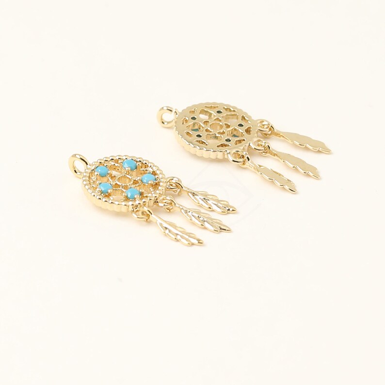 3624011 Dreamcatcher 16k Gold Plated Brass with CZ Pendant 9mm x 20mm 0.5g 2pcs