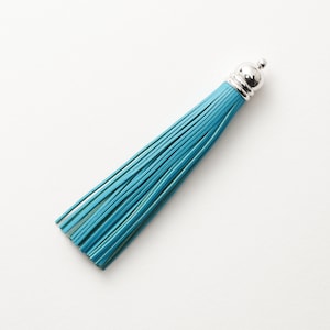 4001232 / Aqua / Genuine Leather Tassel / Rhodium Plated Brass Cap 12mm x 98mm / 7.5g / 60strands / 1pcs