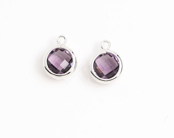 1105082 / Amethyst / Rhodium Plated Brass Framed Glass Pendant  7.7mm x 11.4mm / 0.5g / 2pcs