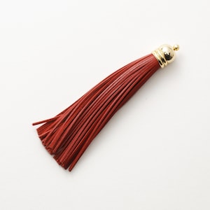 4001161 / Red / Genuine Leather Tassel / 16k Gold Plated Brass Cap 12mm x 98mm / 7.5g / 60strands / 1pcs