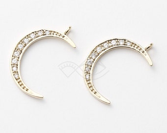 3058061 / Crescent / 16k Gold Plated Brass  with Cubic Zirconia Pendant 15mm x 23.5mm / 1g / 2pcs