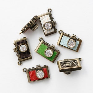 3227019 / Light Blue / Camera / Antique Brass Plated Brass Pendant 20.5mm x 12.5mm / 3.2g / 2pcs