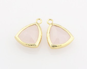 1004021 / Ice Pink / 16k Gold Plated Brass Framed Glass Pendant 13mm x 17mm / 1.6g / 2pcs