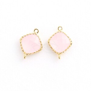 2052061 / Ice Pink / 16k Gold Plated Brass Framed Glass Connector 10.7mm x 14.8mm / 0.6g / 2pcs