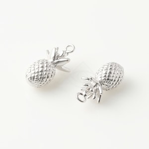3413015 / Pineapple / Matt Rhodium Plated Brass Pendant 8mm x 16mm / 2.1g / 2pcs