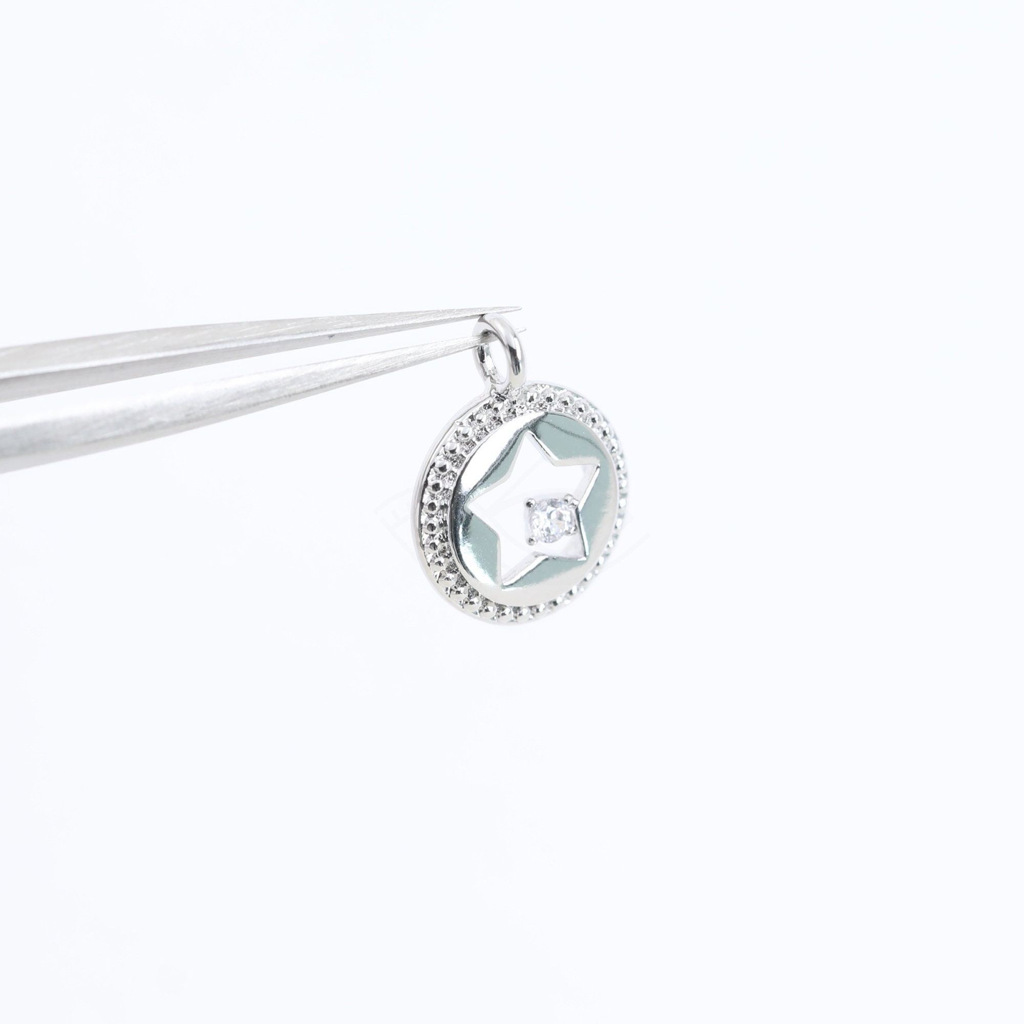 3821012 / Star Circle / Rhodium Plated Brass With CZ Pendant