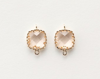 2035051 / Light Peach / 16k Gold Plated Brass Framed Glass Connector 9mm x 13.4mm / 0.5g / 2pcs