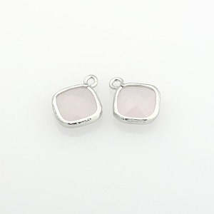 1026012 / Ice Pink / Rhodium Plated Brass Framed Glass Pendant 10.4mm x 12.8mm / 0.6g / 2pcs