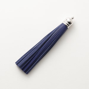 4001182 / Navy / Genuine Leather Tassel / Rhodium Plated Brass Cap 12mm x 98mm / 7.5g / 60strands / 1pcs