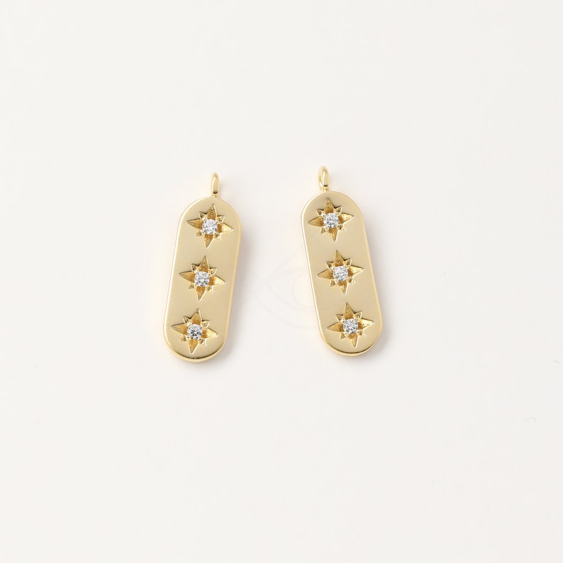 3531044 Simple Three Star 16k Matt Gold Plated Brass with CZ Pendant 5.5mm x 17mm 1g 2pcs