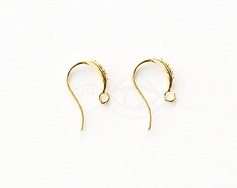 5502111 / Cubic Hook / 16k Gold Plated Brass with Cubic Zirconia 11.5mm x 21.4mm / 0.4g / 4pcs