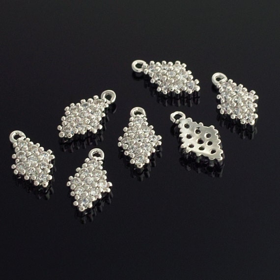 3698042 Crescent Star Oval Rhodium Plated Brass with CZ Pendant 10.1mm x 18.2mm 1.1g 2pcs