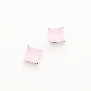 2057042 / Ice Pink / Rhodium Plated Brass Framed Glass Connector 8mm x 8mm / 0.7g / 2pcs