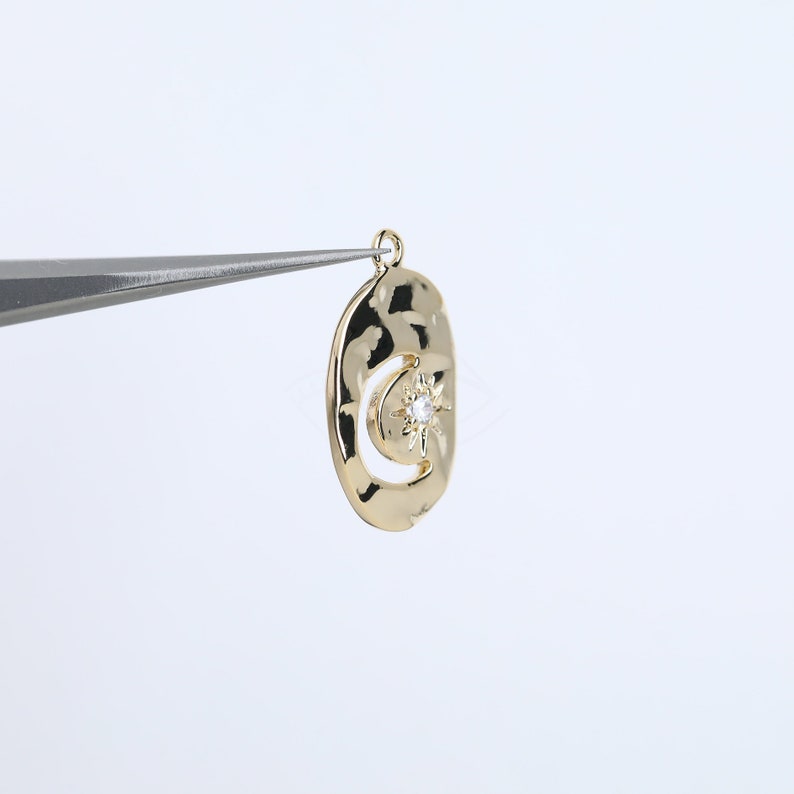 3698042 Crescent Star Oval Rhodium Plated Brass with CZ Pendant 10.1mm x 18.2mm 1.1g 2pcs