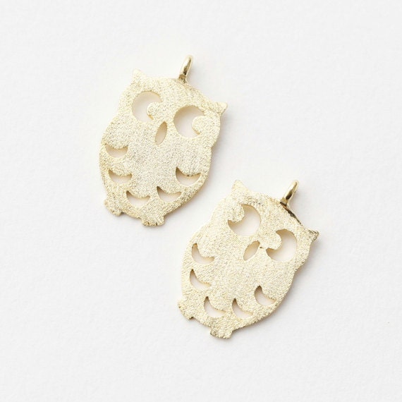3037051 / Owl / Sand Finished 16k Gold Plated Brass Pendant 9.4mm x 15m / 0.6g / 2pcs
