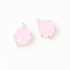 1099032 / Ice Pink / Rhodium Plated Brass Framed Glass Pendant  10mm x 13.5mm / 0.9g / 2pcs