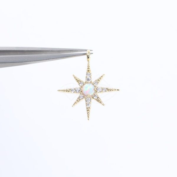 3774011 / Opal Star / 16k Gold Plated Brass Pendant with CZ, Opal Pendant 14.9mm x 17.2mm / 0.7g / 2pcs