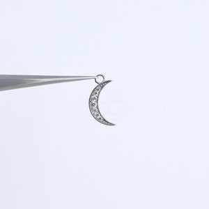 3058132/ Slim Crescent / Rhodium Plated Brass with Cubic Zirconia Pendant 6.2mm x 12.9mm / 0.2g / 2pcs