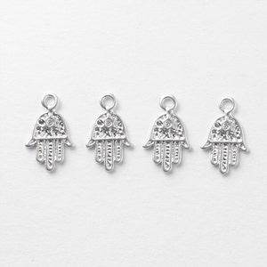 3062065 / Hamsa Hand / Matt Rhodium Plated Zinn Anhänger 8 mm x 12.7 mm / 0,4g / 4Stk