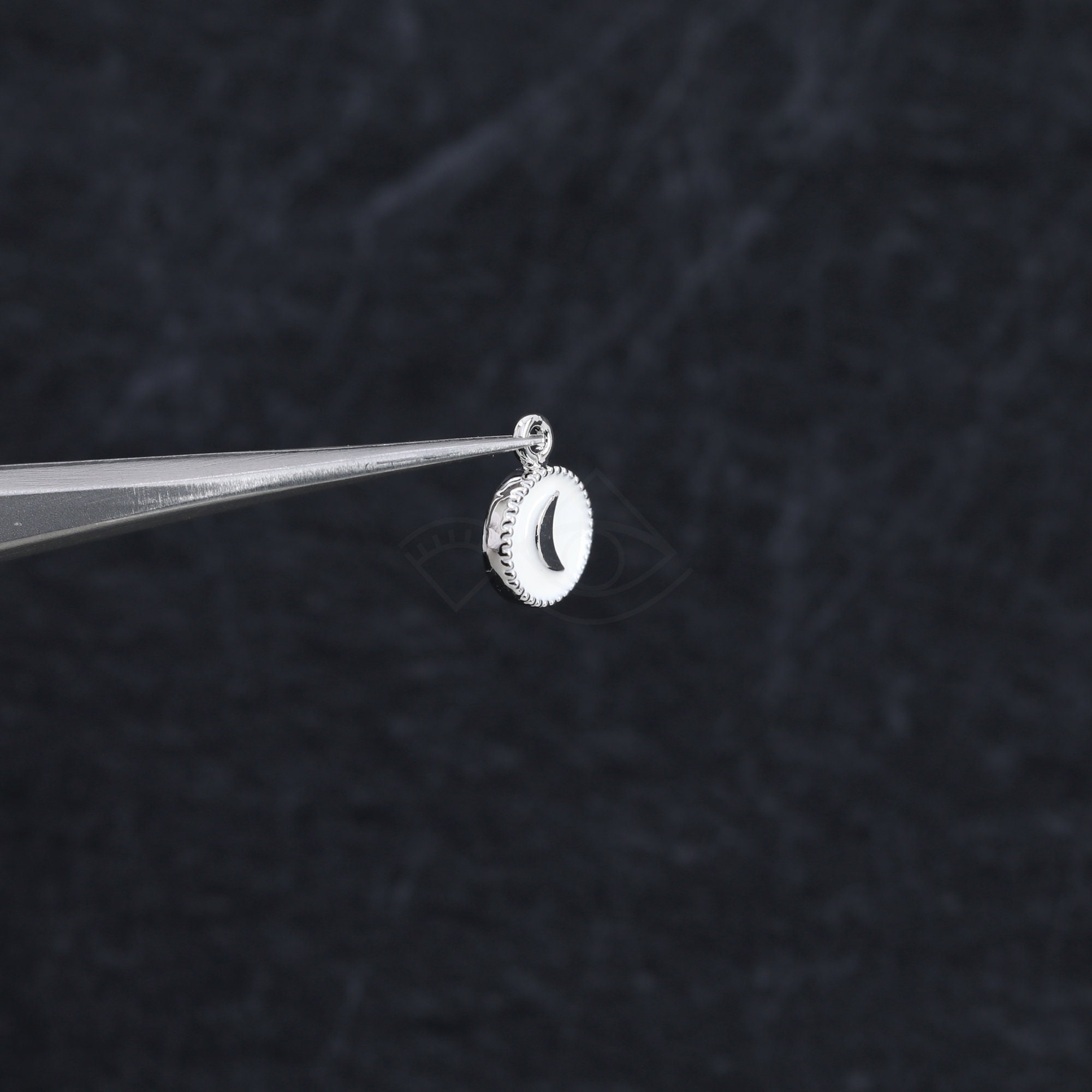 3283033 / Mini Crescent White Epoxy Charm / Rhodium Plated