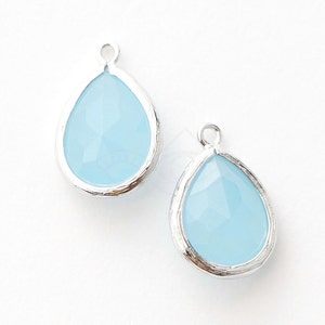 1065062 / Pacific Opal / Rhodium Plated Brass Framed Glass Pendant  11.7mm x 17.5mm / 1.2g / 2pcs
