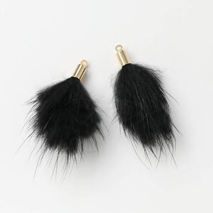 4020021 / Fur Tassel / Black / 16k Gold Plated Brass Cap / About 40mm Length / 0.5g / 2pcs