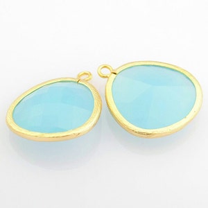 1030184 / Air Blue Opal / 16k Matt Gold Plated Brass Framed Glass Pendant (Extra Large) 24mm x 29mm / 5.8g / 2pcs