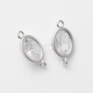 3272015 / Oval / Matt Messing rhodiniert mit CZ Verbinder 14.8 mm x 7.4 mm / 0,7g / 2Stk