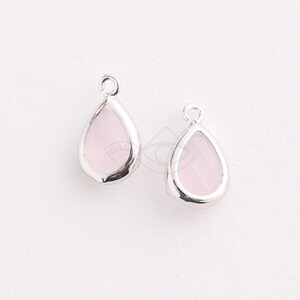 1078032 / Ice Pink / Rhodium Plated Brass Framed Glass Pendant  6.9mm x 10.8mm / 0.3g / 2pcs