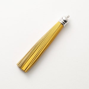 4001122 / Yellow / Genuine Leather Tassel / Rhodium Plated Brass Cap 12mm x 98mm / 7.5g / 60strands / 1pcs