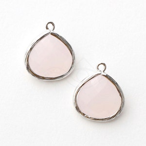 1066272 / Ice Pink / Rhodium Plated Brass Framed Glass Pendant  16mm x 18.5mm / 1.7g / 2pcs