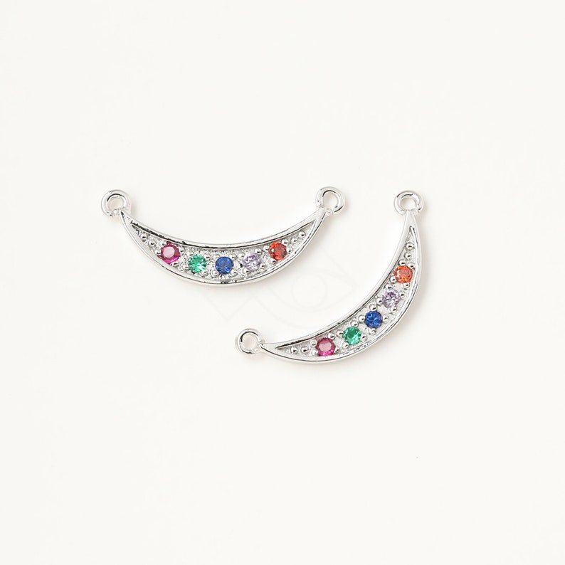 3620021 Cubic Crescent 16k Gold Plated Brass with CZ Pendant 20mm x 8.1mm 0.5g 2pcs