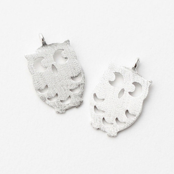 3037052 / Owl / Sand Finished Rhodium Plated Brass Pendant 9.4mm x 15m / 0.6g / 2pcs