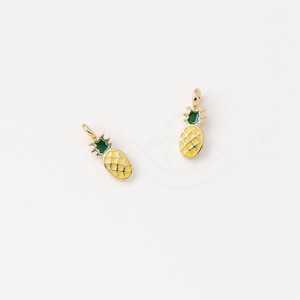 3413071 / Tiny Pineapple / 16k Gold Plated  Epoxy Colored Brass Pendant 3.6mm x 10mm / 0.2g / 2pcs