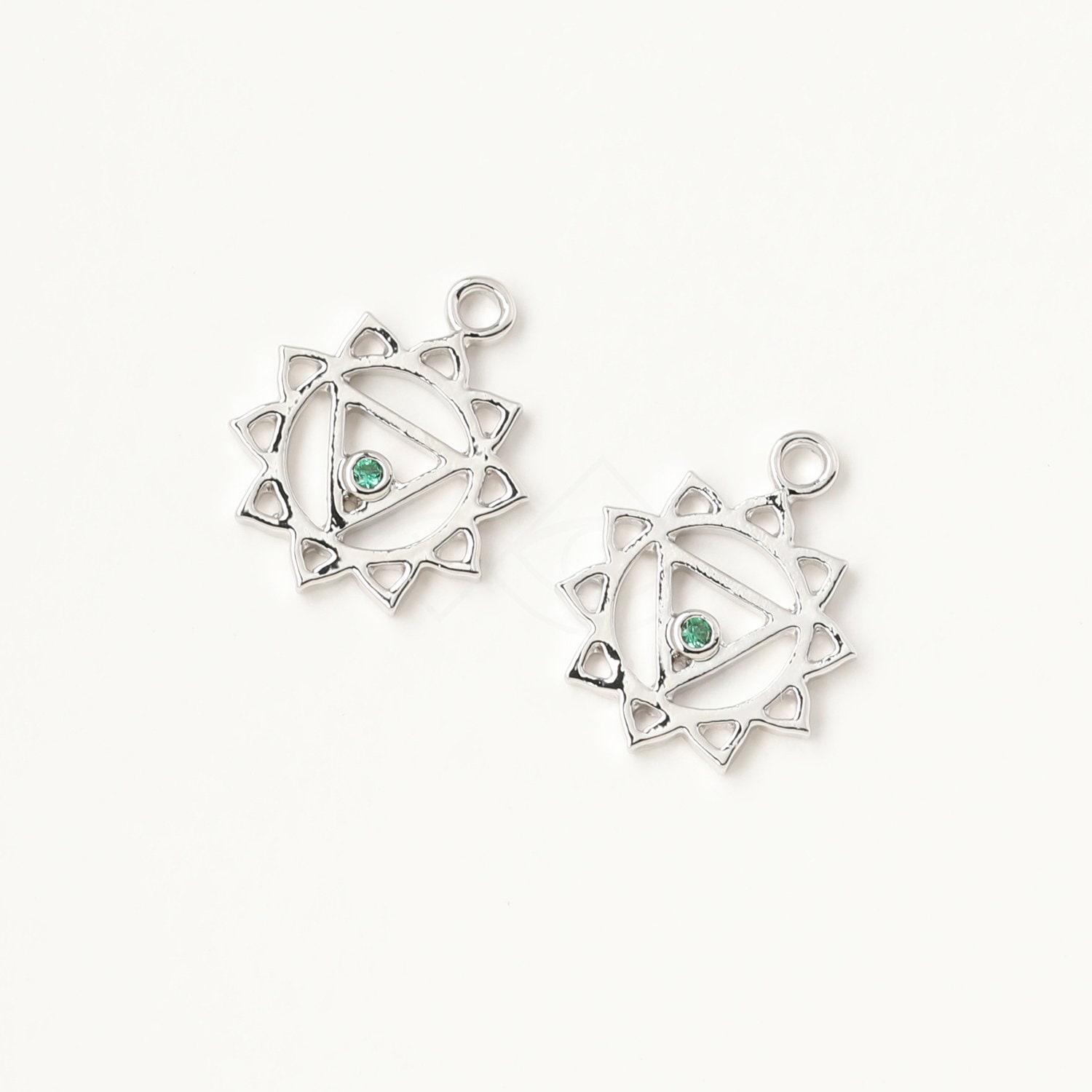 3698042 Crescent Star Oval Rhodium Plated Brass with CZ Pendant 10.1mm x 18.2mm 1.1g 2pcs