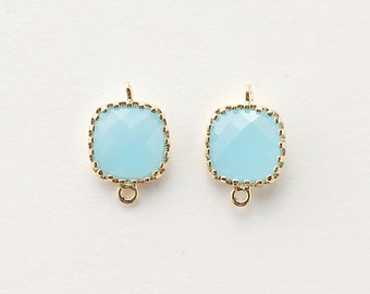 2035191 / Pacific Opal / 16k Gold Plated Brass Framed Glass Connector 9mm x 13.4mm / 0.5g / 2pcs