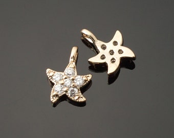 3003031 / Starfish / 16k Gold Plated Brass with Cubic Zirconia Pendant 6.8mm x 9.2mm / 0.2g / 2pcs